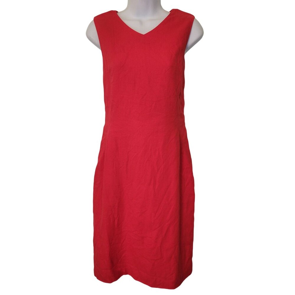 Talbots Sleeveless Red Sheath Dress 6 Irish Linen Back Slit Career Office Twee A